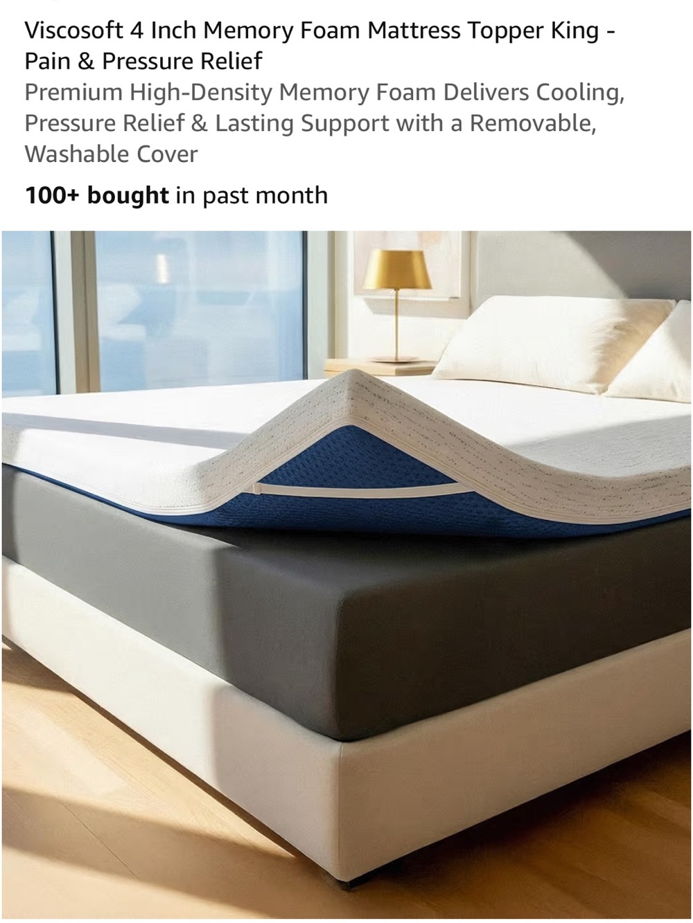 4-Inch Memory Foam Mattress Topper – White with Blue Edge